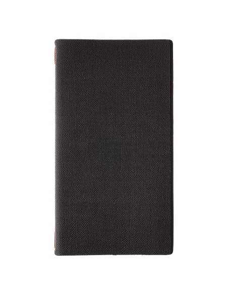 Porta Menu A4 SLIM (17,4x31,8 cm) senza etichetta 2 buste (4 facciate) elastico rosso JUTA NERO