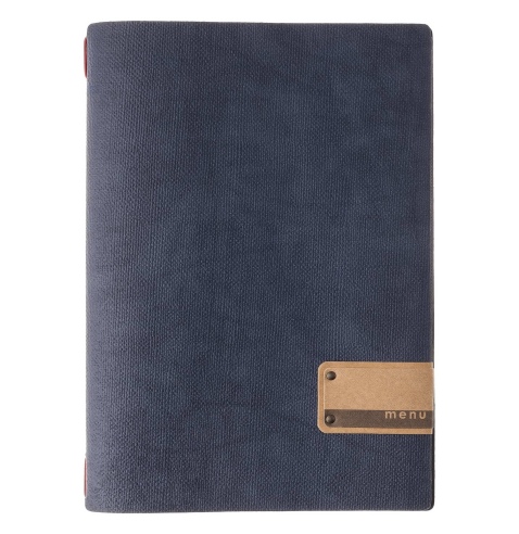 Porta Menu A4 (23,2x31,8 cm) etichetta PATCH "menu" 2 buste (4 facciate) elastico rosso JUTA BLU