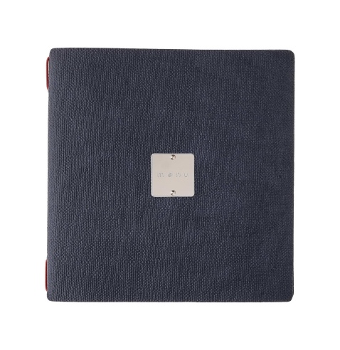 Porta Menu QUADRATO (23x23,1 cm) etichetta METAL "menu" solo elastico rosso JUTA BLU