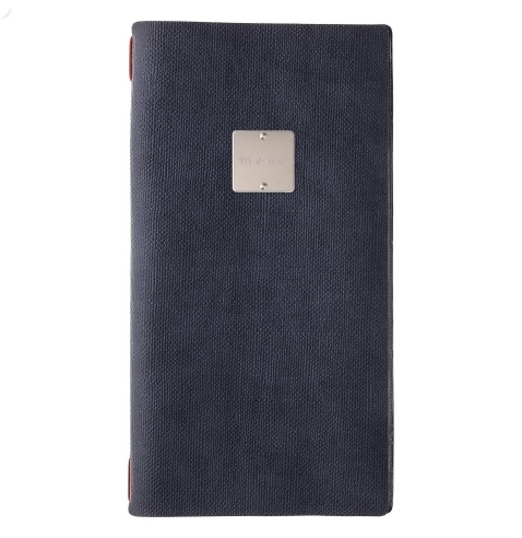 Porta Menu A4 SLIM (17,4x31,8 cm) etichetta METAL "personalizzata" (minimo 18 pezzi) solo elastico rosso JUTA BLU