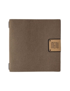 Porta Menu QUADRATO (23x23,1 cm) etichetta PATCH "menu" 2 buste (4 facciate) elastico nero ECOMENU MARRONE sp. 0.6