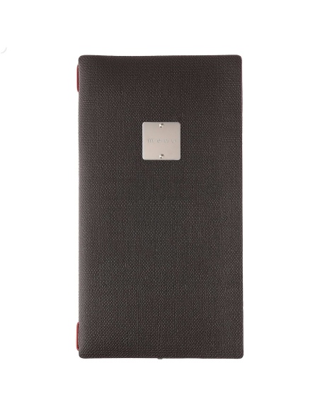 Porta Menu A4 SLIM (17,4x31,8 cm) etichetta METAL "menu" 2 buste (4 facciate) elastico rosso JUTA BICOLOR