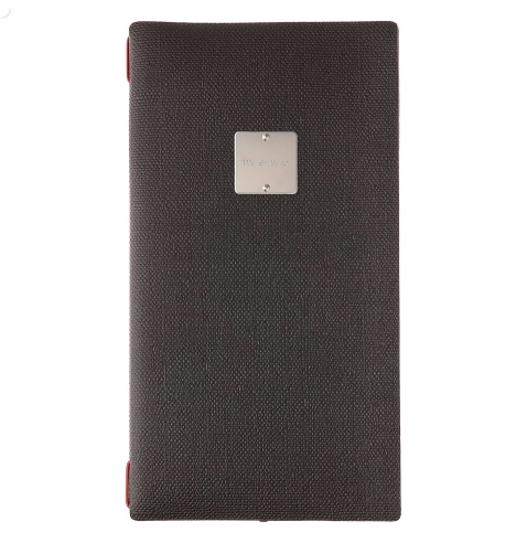 Porta Menu A4 SLIM (17,4x31,8 cm) etichetta METAL "menu" solo elastico rosso JUTA BICOLOR