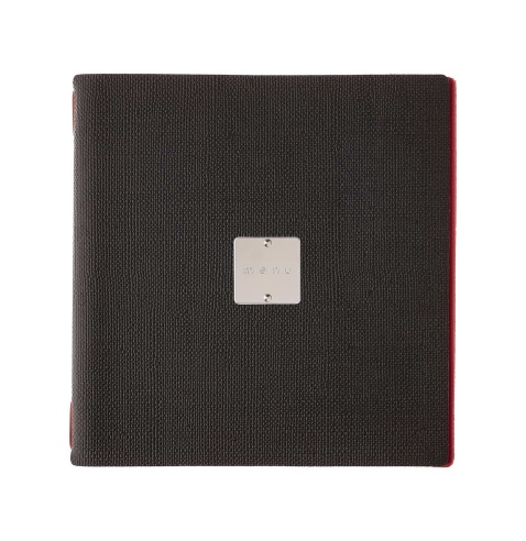 Porta Menu QUADRATO (23x23,1 cm) etichetta METAL "menu" solo elastico rosso JUTA BICOLOR