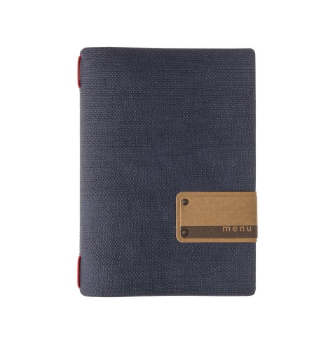 Porta Menu A5 (16,5x23,1 cm) etichetta PATCH "personalizzata" (minimo 18 pezzi) solo elastico rosso JUTA BLU