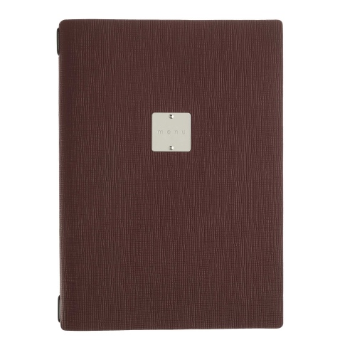 Porta Menu A4 (23,2x31,8 cm) etichetta METAL "menu" 2 buste (4 facciate) elastico nero CHEF BORDEAUX
