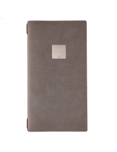 Porta Menu A4 SLIM (17,4x31,8 cm) etichetta METAL "menu" 2 buste (4 facciate) elastico rosso JUTA GRIGIO