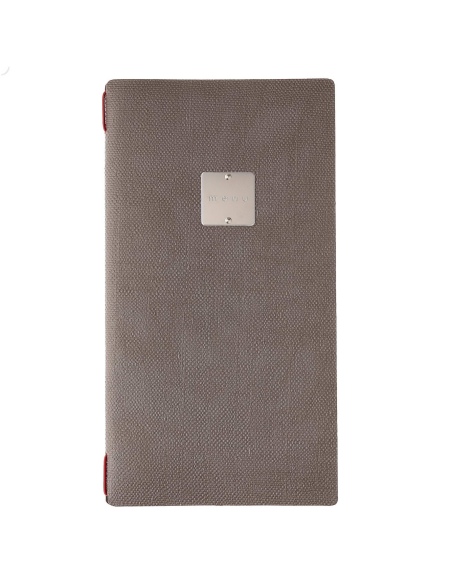 Porta Menu A4 SLIM (17,4x31,8 cm) etichetta METAL "menu" 2 buste (4 facciate) elastico rosso JUTA GRIGIO