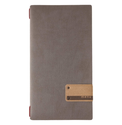 Porta Menu A4 SLIM (17,4x31,8 cm) etichetta PATCH "personalizzata" (minimo 18 pezzi) 2 buste (4 facciate) elastico rosso JUTA GR