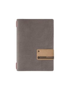 Porta Menu A5 (16,5x23,1 cm) etichetta PATCH "personalizzata" (minimo 18 pezzi) 2 buste (4 facciate) elastico rosso JUTA GRIGIO
