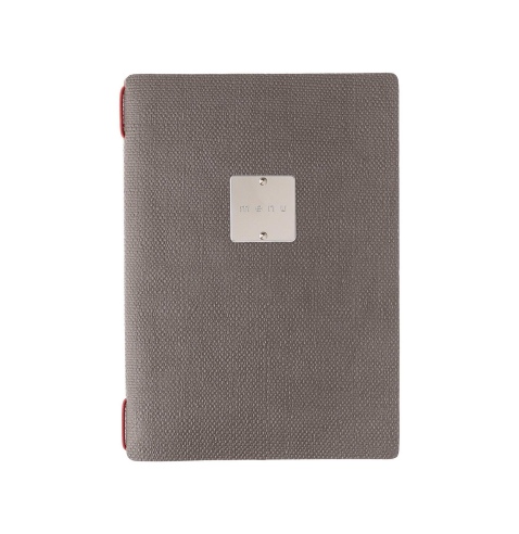 Porta Menu A5 (16,5x23,1 cm) etichetta METAL "personalizzata" (minimo 18 pezzi) solo elastico rosso JUTA GRIGIO