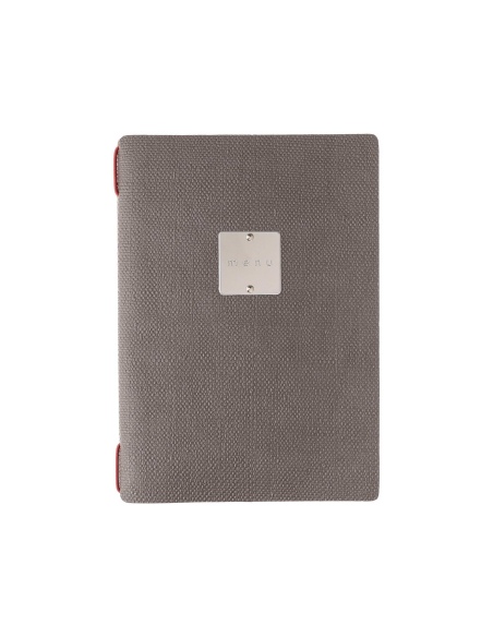 Porta Menu A5 (16,5x23,1 cm) etichetta METAL "personalizzata" (minimo 18 pezzi) solo elastico rosso JUTA GRIGIO