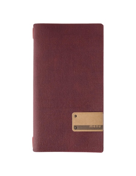Porta Menu A4 SLIM (17,4x31,8 cm) etichetta PATCH "personalizzata" (minimo 18 pezzi) 2 buste (4 facciate) elastico rosso JUTA BO