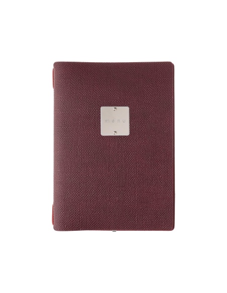 Porta Menu A5 (16,5x23,1 cm) etichetta METAL "menu" solo elastico rosso JUTA BORDEAUX