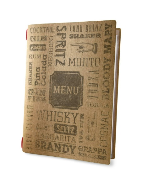 Porta Menu CUSTOM A4 (23,2x31,8 cm) "CHICAGO" 2 buste (4 facciate) elastico rosso ECO NATURALE sp. 0.6