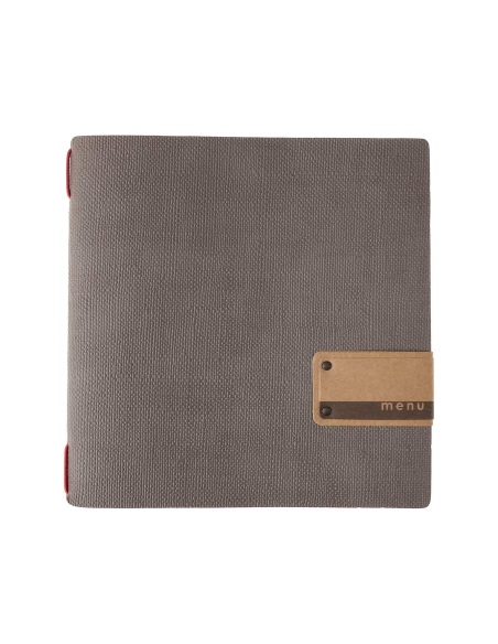 Porta Menu QUADRATO (23x23,1 cm) etichetta PATCH "menu" solo elastico rosso JUTA GRIGIO