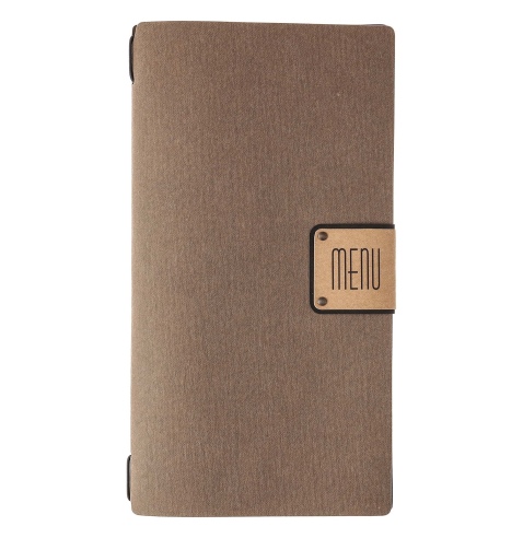 Porta Menu A4 SLIM (17,4x31,8 cm) etichetta PATCH "personalizzata" (minimo 18 pezzi) solo elastico nero ECOMENU MARRONE sp. 0.6