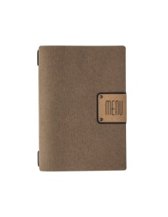Porta Menu A5 (16,5x23,1 cm) etichetta PATCH "menu" solo elastico nero ECOMENU MARRONE sp. 0.6