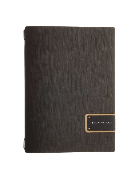 Porta Menu A4 (23,2x31,8 cm) etichetta PATCH "personalizzata" (minimo 18 pezzi) solo elastico nero CHEF MARRONE