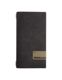 Porta Menu A4 SLIM (17,4x31,8 cm) etichetta PATCH "menu" solo elastico rosso JUTA MARRONE