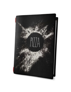 Porta Menu CUSTOM A4 (23,2x31,8 cm) "NAPOLI" 2 buste (4 facciate) elastico rosso ECO NERO sp. 0.6