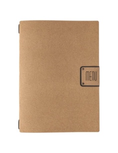 Porta Menu A4 (23,2x31,8 cm) etichetta PATCH "personalizzata" (minimo 18 pezzi) 2 buste (4 facciate) elastico nero ECOMENU NATUR