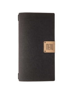 Porta Menu A4 SLIM (17,4x31,8 cm) etichetta PATCH "personalizzata" (minimo 18 pezzi) solo elastico nero ECOMENU NERO sp. 0.6
