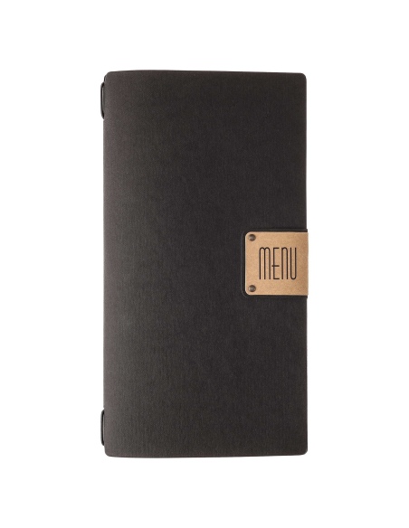 Porta Menu A4 SLIM (17,4x31,8 cm) etichetta PATCH "personalizzata" (minimo 18 pezzi) solo elastico nero ECOMENU NERO sp. 0.6