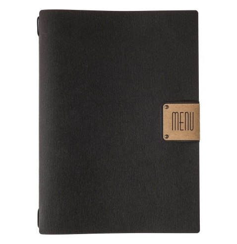 Porta Menu A4 (23,2x31,8 cm) etichetta PATCH "personalizzata" (minimo 18 pezzi) solo elastico nero ECOMENU NERO sp. 0.6