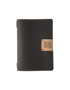 Porta Menu A5 (16,5x23,1 cm) etichetta PATCH "personalizzata" (minimo 18 pezzi) solo elastico nero ECOMENU NERO sp. 0.6