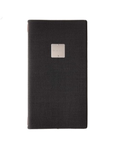 Porta Menu A4 SLIM (17,4x31,8 cm) etichetta METAL "menu" 2 buste (4 facciate) elastico rosso JUTA NERO