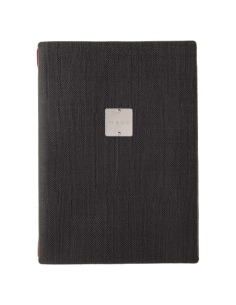 Porta Menu A4 (23,2x31,8 cm) etichetta METAL "personalizzata" (minimo 18 pezzi) 2 buste (4 facciate) elastico rosso JUTA NERO