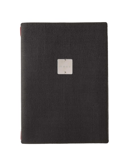 Porta Menu A4 (23,2x31,8 cm) etichetta METAL "menu" solo elastico rosso JUTA NERO