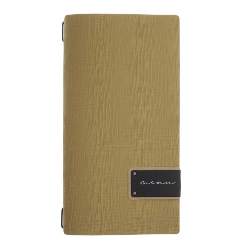 Porta Menu A4 SLIM (17,4x31,8 cm) etichetta PATCH "menu" 2 buste (4 facciate) elastico nero CHEF OCRA