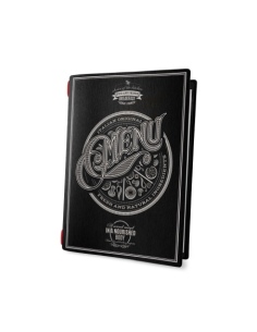 Porta Menu CUSTOM A5 (16,5x23,1 cm) "TATTOO BLACK menu" 2 buste (4 facciate) elastico rosso ECO NERO sp. 0.6