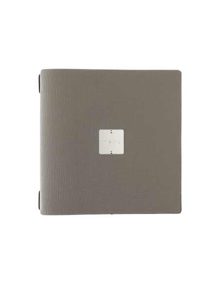 Porta Menu QUADRATO (23x23,1 cm) etichetta METAL "personalizzata" (minimo 18 pezzi) solo elastico nero CHEF TORTORA