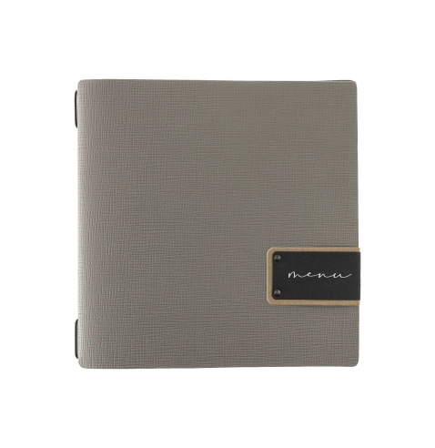 Porta Menu QUADRATO (23x23,1 cm) etichetta PATCH "personalizzata" (minimo 18 pezzi) solo elastico nero CHEF TORTORA