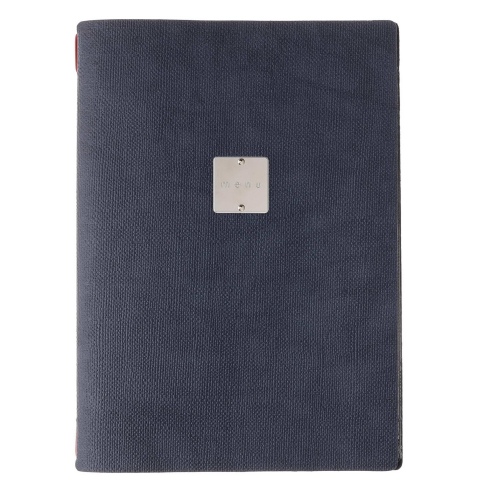 Porta Menu A4 (23,2x31,8 cm) etichetta METAL "menu" 2 buste (4 facciate) elastico rosso JUTA BLU