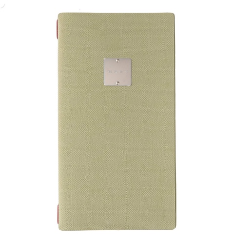 Porta Menu A4 SLIM (17,4x31,8 cm) etichetta METAL "menu" 2 buste (4 facciate) elastico rosso JUTA SALVIA
