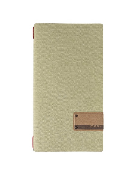 Porta Menu A4 SLIM (17,4x31,8 cm) etichetta PATCH "personalizzata" (minimo 18 pezzi) 2 buste (4 facciate) elastico rosso JUTA SA