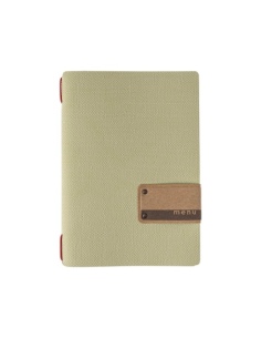 Porta Menu A5 (16,5x23,1 cm) etichetta PATCH "menu" 2 buste (4 facciate) elastico rosso JUTA SALVIA