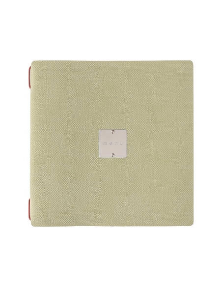Porta Menu QUADRATO (23x23,1 cm) etichetta METAL "menu" solo elastico rosso JUTA SALVIA