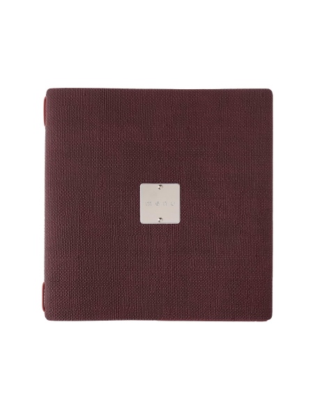 Porta Menu QUADRATO (23x23,1 cm) etichetta METAL "menu" solo elastico rosso JUTA BORDEAUX