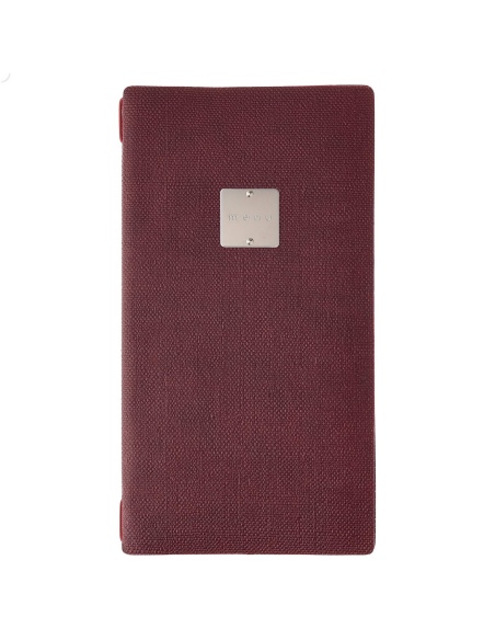 Porta Menu A4 SLIM (17,4x31,8 cm) etichetta METAL "personalizzata" (minimo 18 pezzi) solo elastico rosso JUTA BORDEAUX