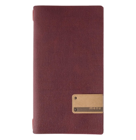 Porta Menu A4 SLIM (17,4x31,8 cm) etichetta PATCH "menu" solo elastico rosso JUTA BORDEAUX