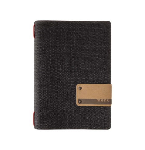 Porta Menu A5 (16,5x23,1 cm) etichetta PATCH "menu" solo elastico rosso JUTA NERO