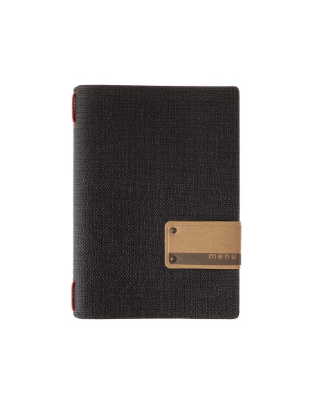 Porta Menu A5 (16,5x23,1 cm) etichetta PATCH "menu" solo elastico rosso JUTA NERO
