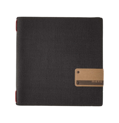Porta Menu QUADRATO (23x23,1 cm) etichetta PATCH "menu" solo elastico rosso JUTA NERO