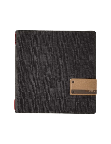 Porta Menu QUADRATO (23x23,1 cm) etichetta PATCH "menu" solo elastico rosso JUTA NERO