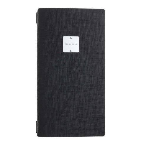 Porta Menu A4 SLIM (17,4x31,8 cm) etichetta METAL "menu" solo elastico nero CHEF NERO